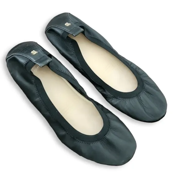 Yosi Samra Samara Foldable Ballet Flats 8 Black Flexible Leather Scrunchy