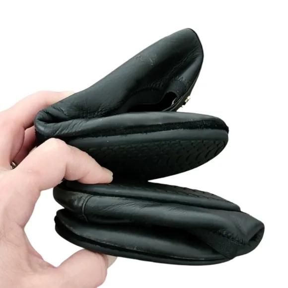 Yosi Samra Samara Foldable Ballet Flats 8 Black Flexible Leather Scrunchy