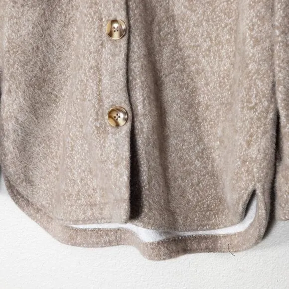 Z Supply Women’s Jacket Taupe Knit Shacket Fuzzy Texture Chest Pockets Size XS