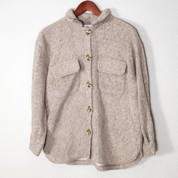 Z Supply Women’s Jacket Taupe Knit Shacket Fuzzy Texture Chest Pockets Size XS