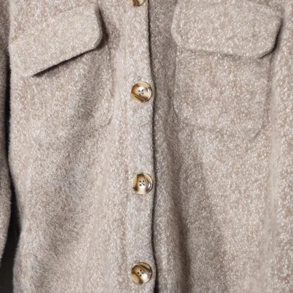 Z Supply Women’s Jacket Taupe Knit Shacket Fuzzy Texture Chest Pockets Size XS