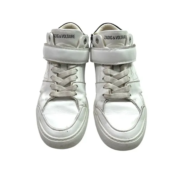 ZADIG &amp; VOLTAIRE Mid Smooth Flash Sneakers size 9 in White/Black