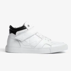 ZADIG &amp; VOLTAIRE Mid Smooth Flash Sneakers size 9 in White/Black