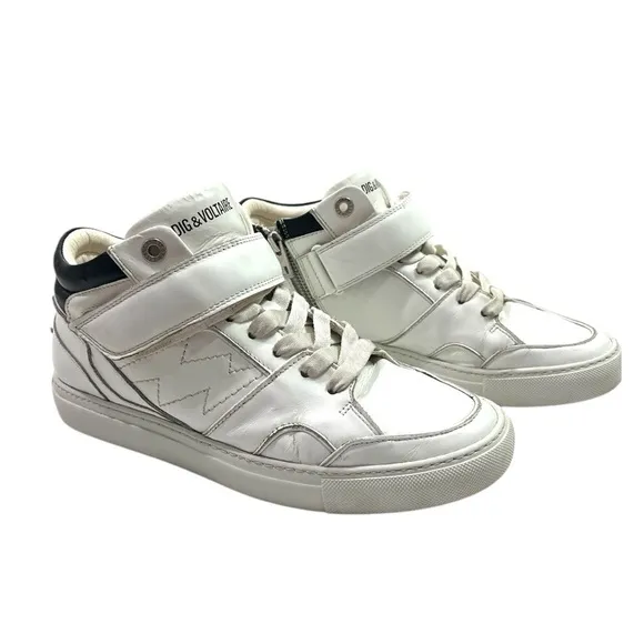 ZADIG &amp; VOLTAIRE Mid Smooth Flash Sneakers size 9 in White/Black