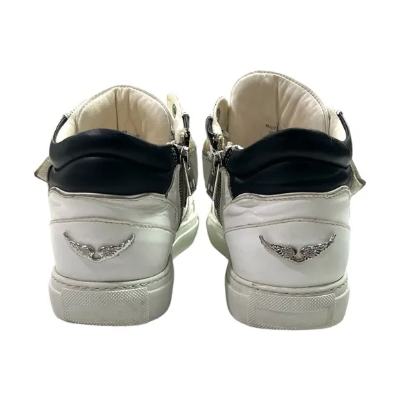 ZADIG &amp; VOLTAIRE Mid Smooth Flash Sneakers size 9 in White/Black