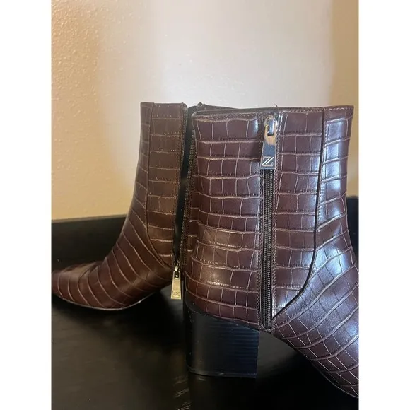 ZARA Animal Embossed Brown Wide Block Heel Ankle Boots Size 41 US 10.5