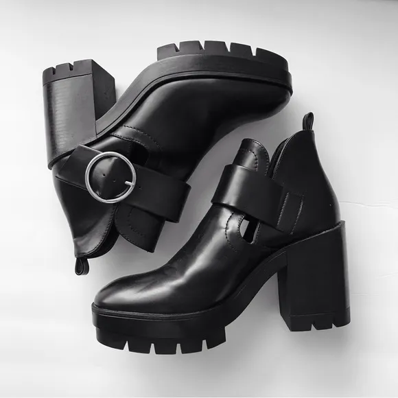 ZARA Black Chunky Track Ankle Booties Cutout Sides