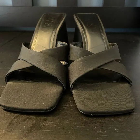 ZARA Black Crossover Heel Sandals Backless Square Toe Women’s EU Size 38