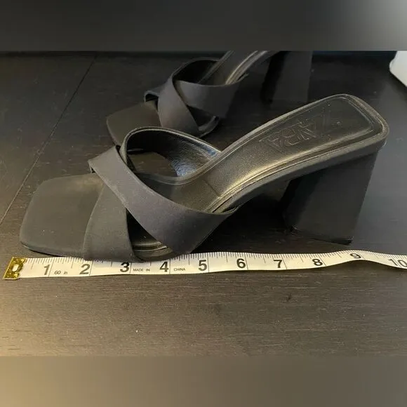 ZARA Black Crossover Heel Sandals Backless Square Toe Women’s EU Size 38