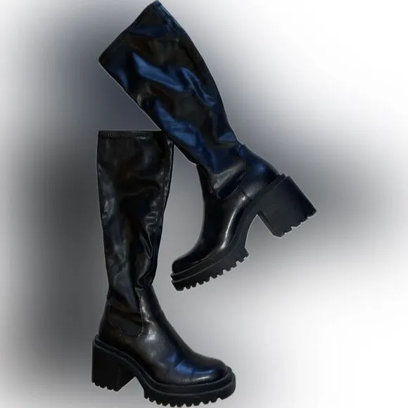 Zara black knee high boots platform chunky sole, stretchy boots- size 37