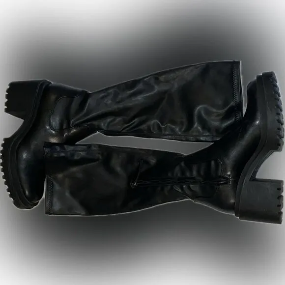 Zara black knee high boots platform chunky sole, stretchy boots- size 37