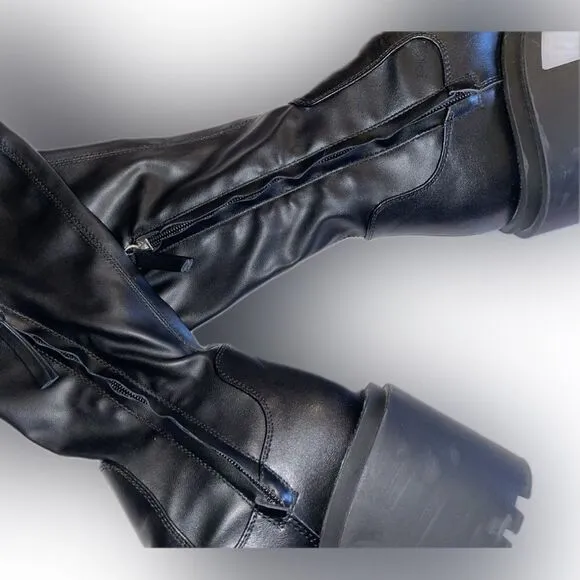 Zara black knee high boots platform chunky sole, stretchy boots- size 37