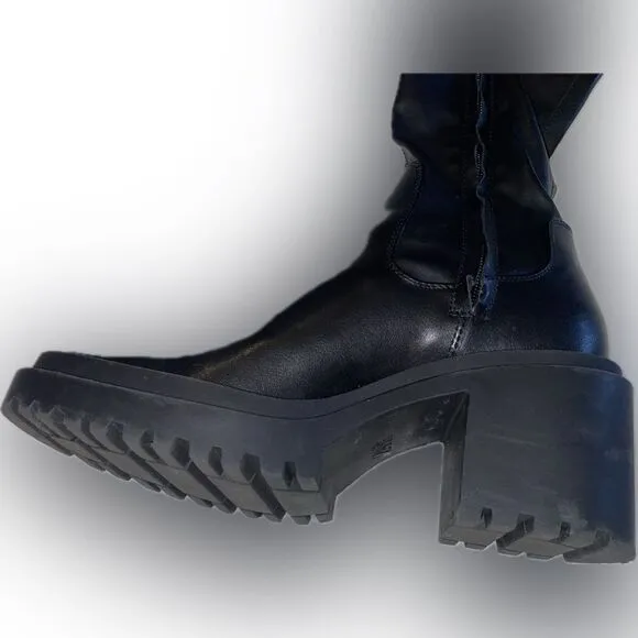 Zara black knee high boots platform chunky sole, stretchy boots- size 37