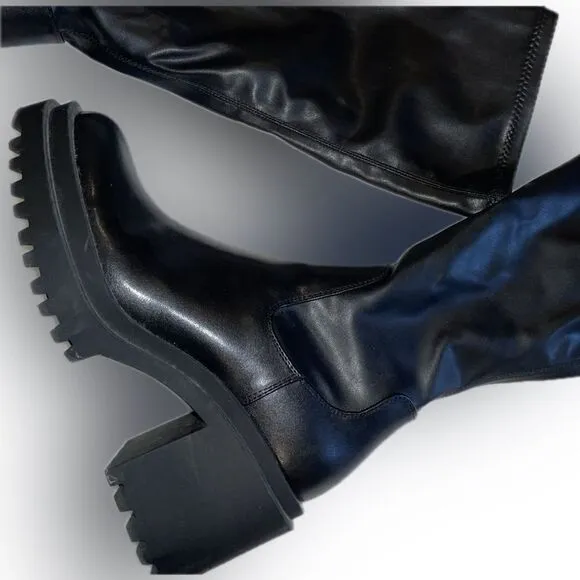Zara black knee high boots platform chunky sole, stretchy boots- size 37