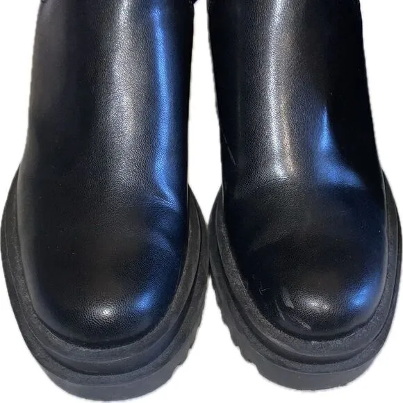 Zara black knee high boots platform chunky sole, stretchy boots- size 37
