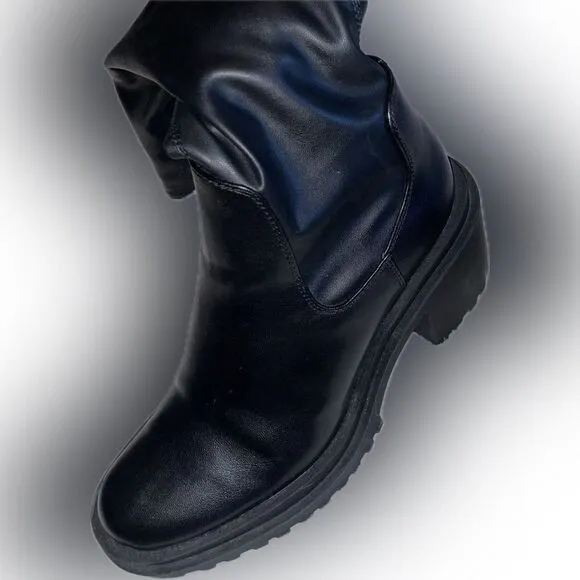 Zara black knee high boots platform chunky sole, stretchy boots- size 37