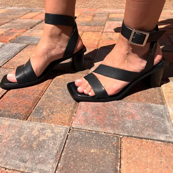 Zara Black Leather Block Heel Strappy Sandals size eur 40 US  8