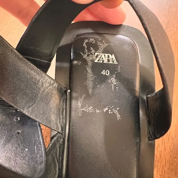 Zara Black Leather Block Heel Strappy Sandals size eur 40 US  8