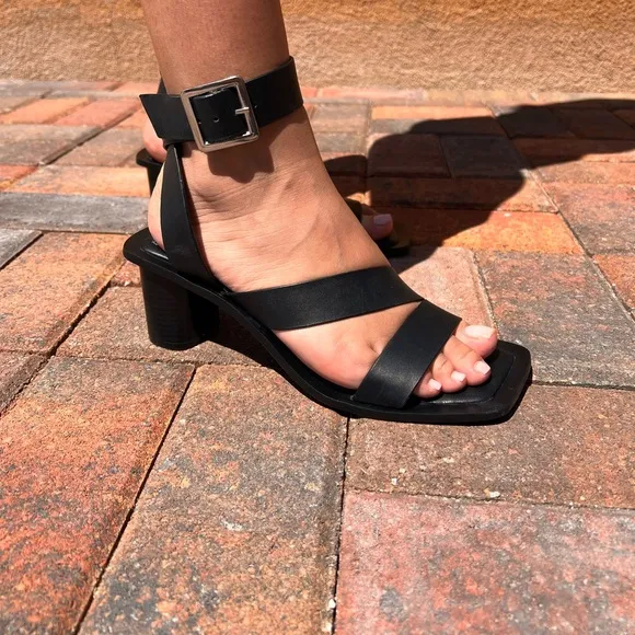 Zara Black Leather Block Heel Strappy Sandals size eur 40 US  8