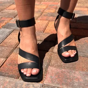 Zara Black Leather Block Heel Strappy Sandals size eur 40 US  8