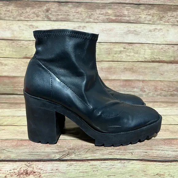 Zara Black Leather Chunky Boots
