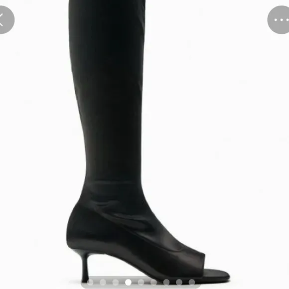 Zara Black Satin Fabric Open Toe Mid-Calf Heeled Boots. Bloggers favorite