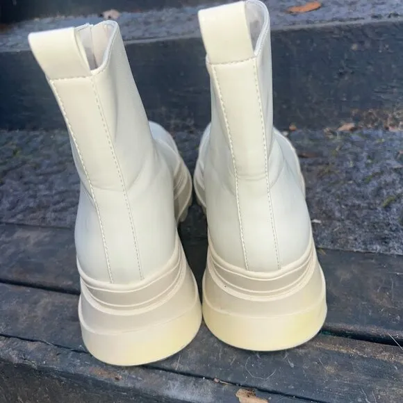 ZARA Ecru Chunky Lug Sole Front Zip Ankle Boots
