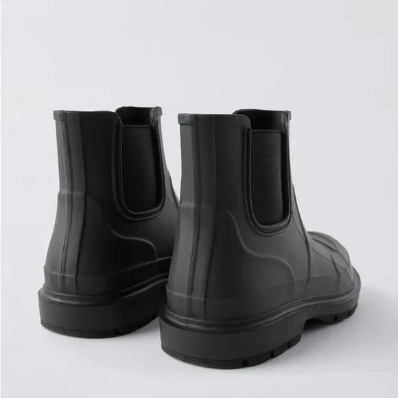 ZARA ELASTICATED RAIN BOOTS BLACK W 10.5/M 9.5‎ Unisex