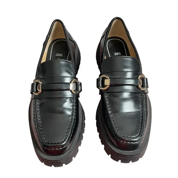Zara FAUX PATENT LEATHER PENNY LOAFERS