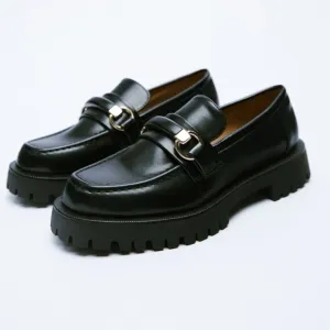Zara FAUX PATENT LEATHER PENNY LOAFERS