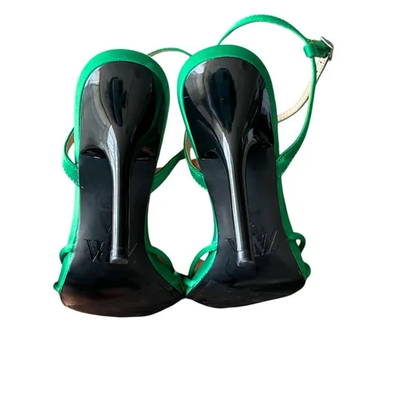 ZARA Green satin open toe heels.