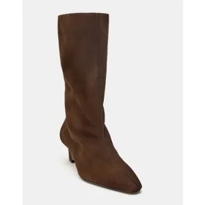 Zara Heeled Suede Midcalf Heeled Boots - 9 - Chocolate Brown