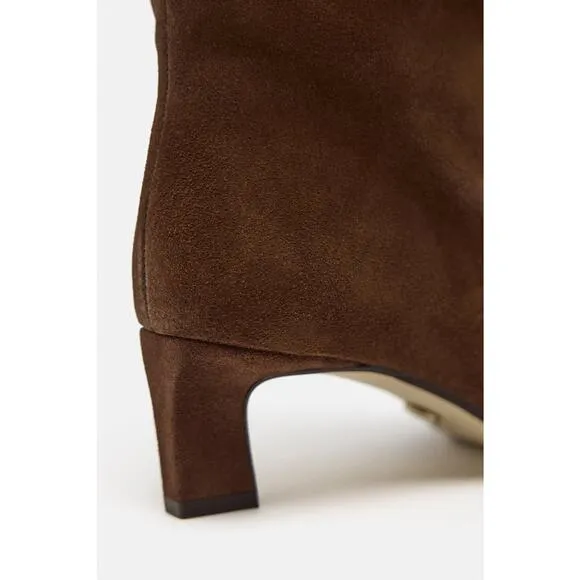 Zara Heeled Suede Midcalf Heeled Boots - 9 - Chocolate Brown