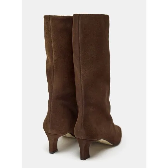 Zara Heeled Suede Midcalf Heeled Boots - 9 - Chocolate Brown