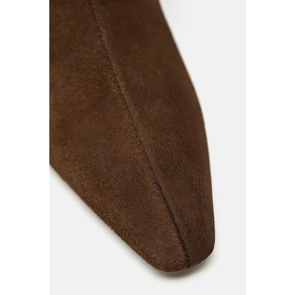 Zara Heeled Suede Midcalf Heeled Boots - 9 - Chocolate Brown