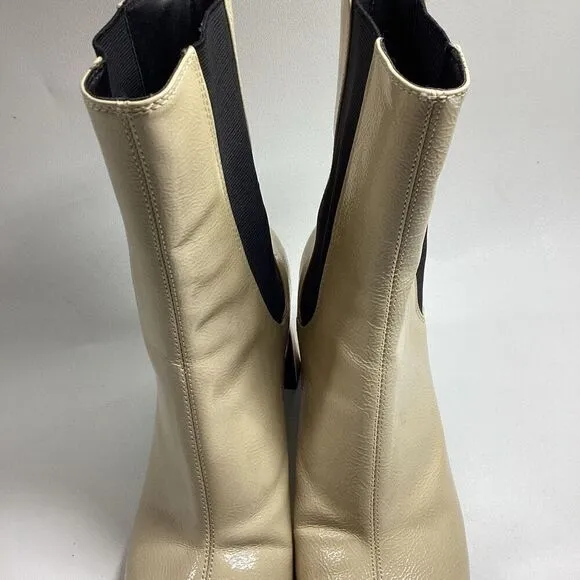 ZARA Ivory Cream Patent Leather Mid Calf Chelsea Boots Size 38 aprox 7.5 US