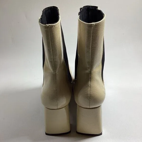 ZARA Ivory Cream Patent Leather Mid Calf Chelsea Boots Size 38 aprox 7.5 US