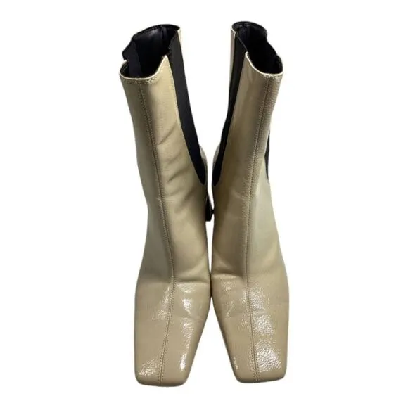 ZARA Ivory Cream Patent Leather Mid Calf Chelsea Boots Size 38 aprox 7.5 US