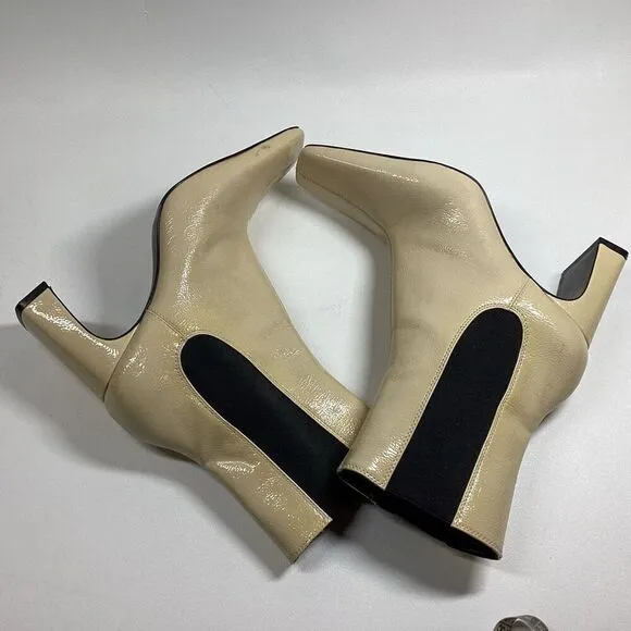ZARA Ivory Cream Patent Leather Mid Calf Chelsea Boots Size 38 aprox 7.5 US