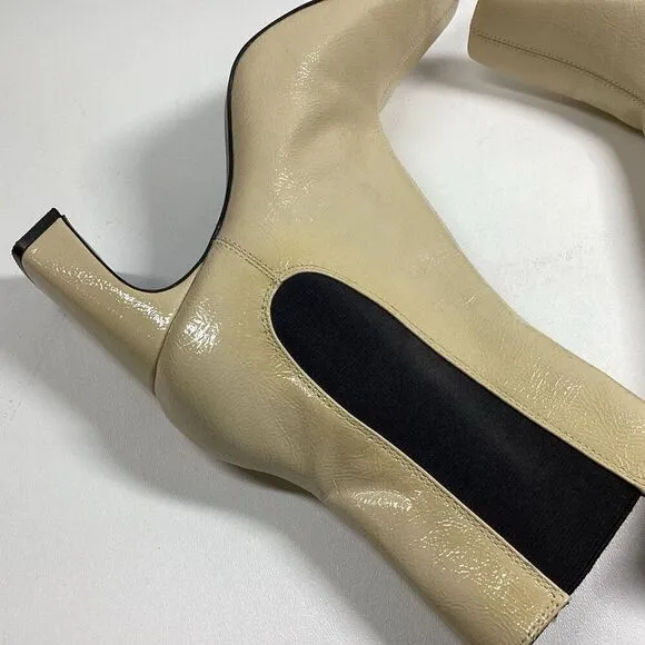 ZARA Ivory Cream Patent Leather Mid Calf Chelsea Boots Size 38 aprox 7.5 US