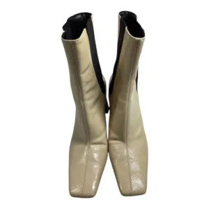 ZARA Ivory Cream Patent Leather Mid Calf Chelsea Boots Size 38 aprox 7.5 US