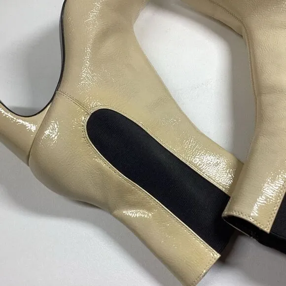 ZARA Ivory Cream Patent Leather Mid Calf Chelsea Boots Size 38 aprox 7.5 US
