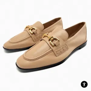 Zara leather loafers in beige with gold horsebit hardware