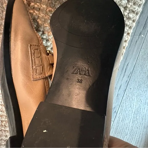 Zara leather loafers in beige with gold horsebit hardware