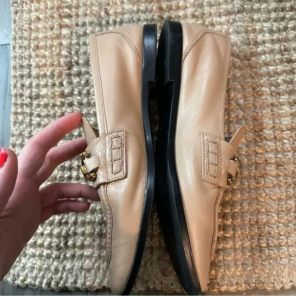 Zara leather loafers in beige with gold horsebit hardware