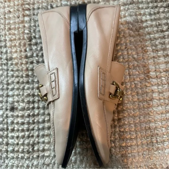 Zara leather loafers in beige with gold horsebit hardware