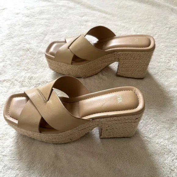 Zara Leather Platform Espadrilles Sz 5