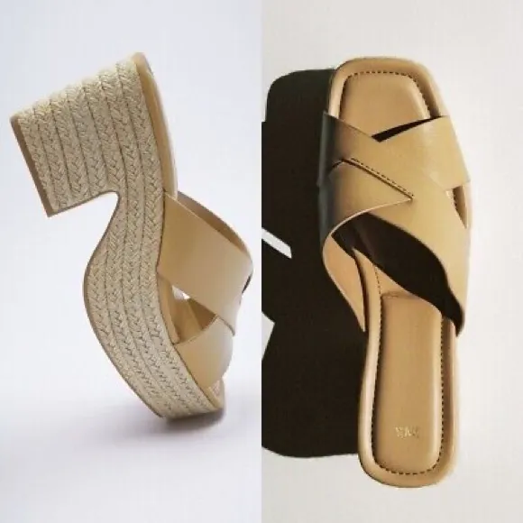 Zara Leather Platform Espadrilles Sz 5