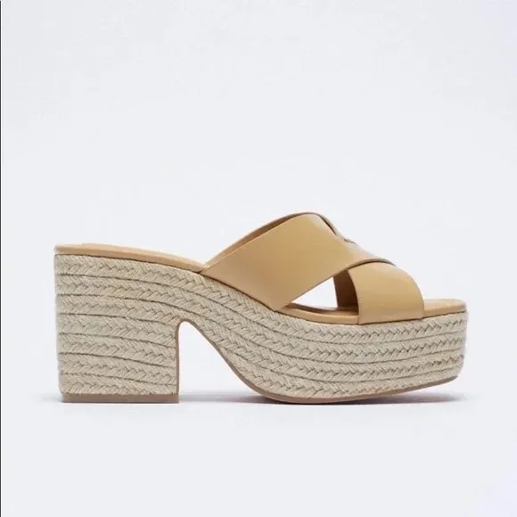 Zara Leather Platform Espadrilles Sz 5