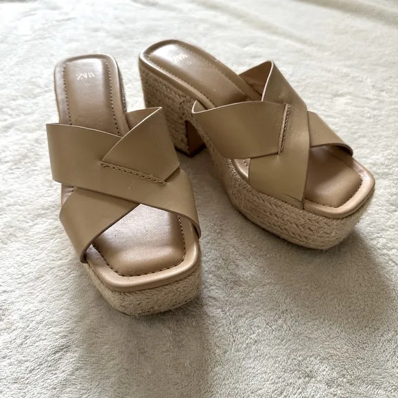 Zara Leather Platform Espadrilles Sz 5